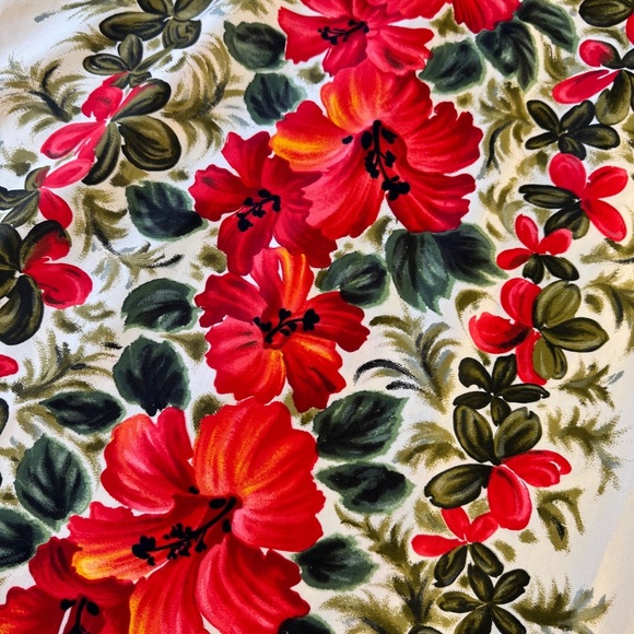 HawaiianTogs Vintage Cream Floral Maxi Dress Cotton Hibiscus Print Size 14 - Picture 13 of 15